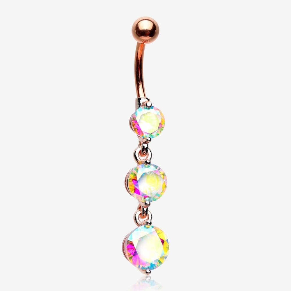 Rose Gold Radiant Sparkle Cascade Chandelier Belly Button Ring